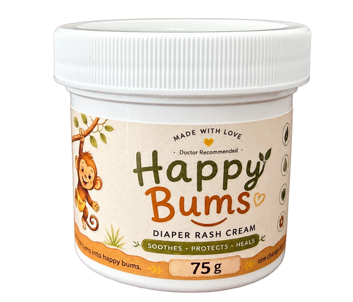 Jar of Happy Bums diaper rash cream, 75 g